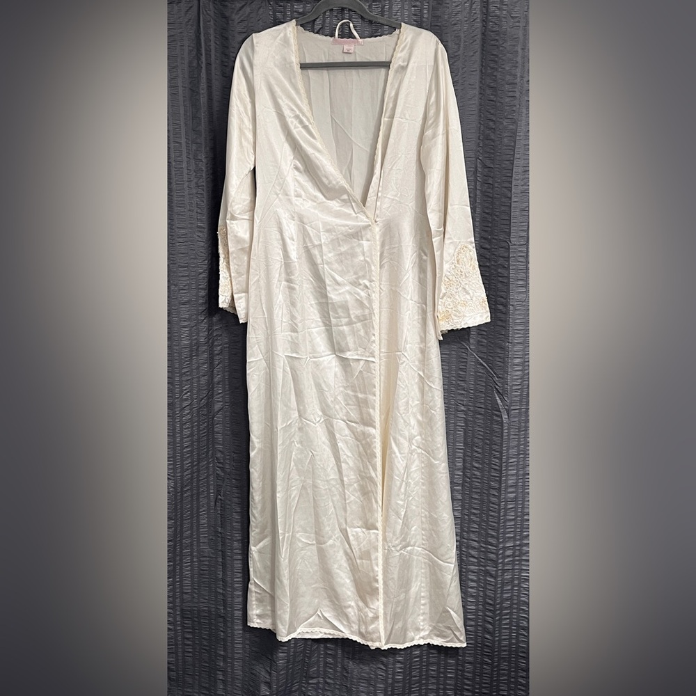 Vintage Victoria's Secret Ivory Satin Bridal Robe Bell Sleeve Beaded M/L